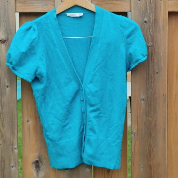 PRETTY Ricki's Short Sleeve Cardigan Women's Medium Deep V - Picture 1 of 4